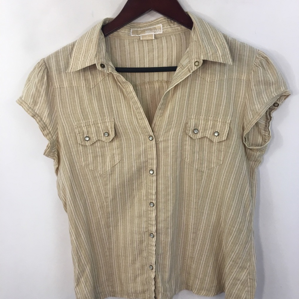 Michael Kors Top Pearl Snap 10 | M S/S Metallic